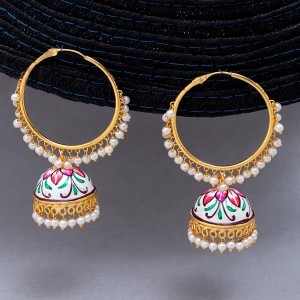 Gold-Toned & White Circular Hoop Earrings - Jewellery