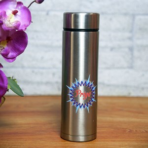 Personalised Silver Bottle with Led Temperature indicator - Gifts for Wife Online