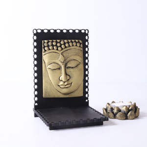 Buddha Idol With Wooden Baseand T light Holder - God Idols