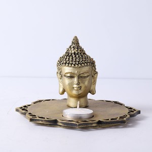 Buddha Head Idol With Decorative Wooden Base and T light - Home Decor