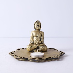 Buddha With Decorative Wooden Tray Base and T light - God Idols