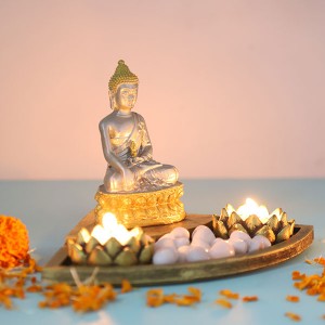 Elegant Buddha in a Decorated Tray - God Idols