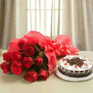 Black Forest n Flowers - Send cake to India