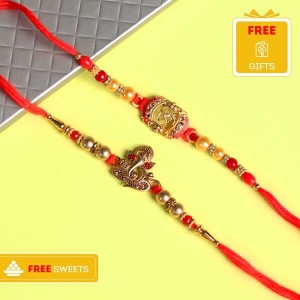 OM N Ganesha Beads Rakhi Duo - Divine Rakhi